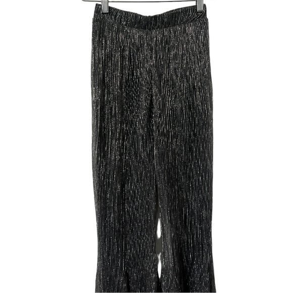 HOUSE OF CB Alexandra Lurex Silver Wide Leg Pants Trousers - Picture 3 of 10